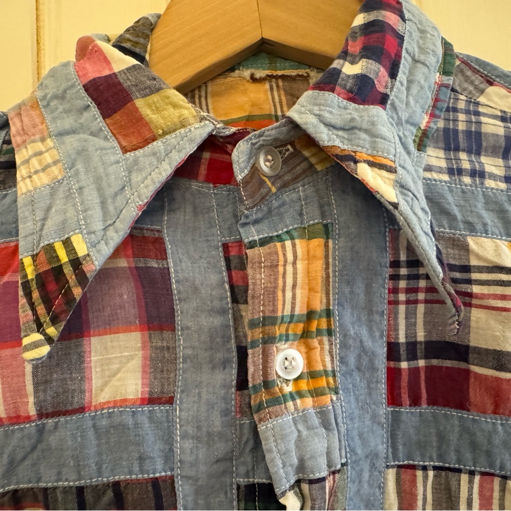 70s Patchwork Madras Button Down Shirt From Japan… - image 3